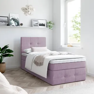 Boxspringbett, Kinderbett MERA PREMIUM MINI 80x200cm + Topper VISCO Bettkästen, Einzelbett, Stauraum, Jugendbett (Rosa - AURA 09) - Rosa