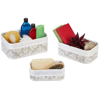 Relaxdays Aufbewahrungskorb 3er Set aus Bambus mit Stoffbezug 3 Größen 37 x 30 x 20 cm grau/weiß