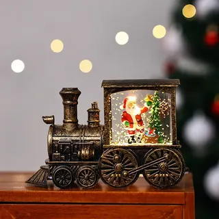 Schneekugel mit Winterzug, beleuchtete Weihnachts-Schneekugel, glitzernde Weihnachtsmann-Schneemänner, Schneekugel für Nachttisch, Bronze-coloured Elder