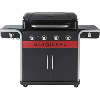 Char-Broil Gas2Coal 440 (2.0) Hybrid Grill - 4 - Brenner Gas & Kohlegrill mit Seitenbrenner, Schwarz