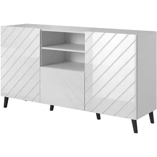 Furniture24 Kommode Abeto 150 cm breit Sideboard Schrank Wohnzimmer 2 Türen 1 Schublade Schwarz - Weiß