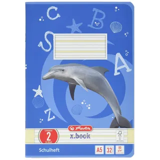 Herlitz Schulheft x.book A5, Lineatur 2, 2. Klasse, liniert, farbig hinterlegt, 32 Blatt, 1 Stück