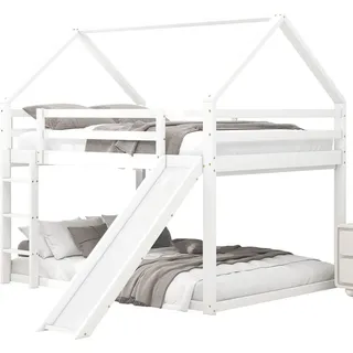 Stilvora Etagenbett 140/200 cm & 140/200 cm in Weiß Kinderbett mit Rutsche und Leiter im Haus-Design , Holz , 140x200 cm , Babymöbel & Kindermöbel, Kinderzimmer & Jugendzimmer, Stockbetten