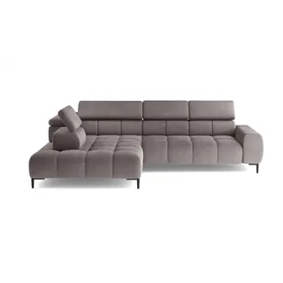 DOMO-HOME Ecksofa PLAZA L mit elektrischer Sitzverstellung 300x216cm | Komfortable U-Form | Verstellbare Kopfstützen | Hochwertige Polsterung | Modernes Design mit Metallfüßen | Farbe braun Solar | Links - Braun