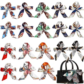 JIAMAIN 18 Stück Dünne Lange Hals Schal, Halstuch-Haargummi, Seidenschals, Haarband, Mode Handtaschenschal Seidenhandtasche Schals, für Damen