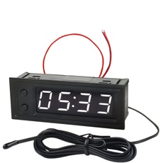 FBBULES 0.39” 3 in 1 Auto Uhr, DC 5-50V Thermometer Digital Voltmeter Elektronisch Uhr Messung Instrument LED Anzeige für SUV, Motorrad, Boot