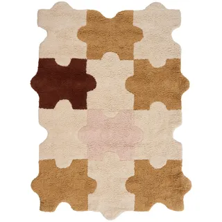 Beliani Kinderteppich Bunt 90/120 cm Baumwolle Jigsaw , Beige, Braun, Pink , Textil , Rechteckig , 90x120 cm , Teppiche und Böden, Teppiche, Kinderteppiche
