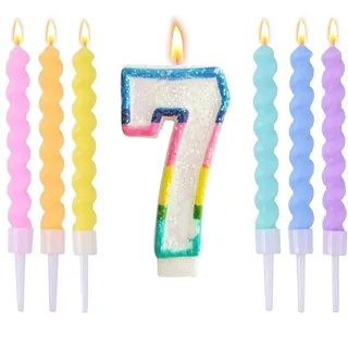 Wxinsheng Geburtstag Zahl Kerzen 7, Regenbogen Geburtstagskerzen Zahlenkuchen Kerzen mit 6 Verlängerungsstäben,Party Dekorationen für Kinder,Jungen Mädchen,Geburtstagsdeko,Party