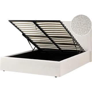 BELIANI Polsterbett Cremeweiß Bouclé 140 x 200 cm mit Stauraum Bettkasten und Lattenrost Gestepptes Kopfteil Elegant Modern für Schlafzimmer - Weiß