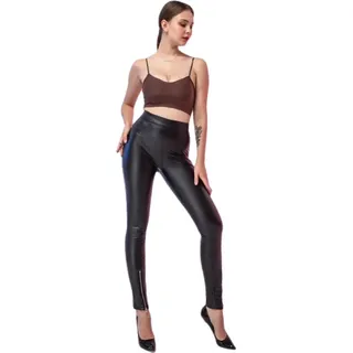 Leggings Lederhose Hüfthoch Jeggings Leather Damen Hose Stretch Thermo Seamless M/L