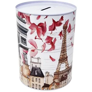 Spardose Design Paris charakteristische Elemente der Stadt und Monumente Eiffelturm Notre Dame Triumphbogen aus Metall Blech nicht zu öffnen 16 x 13 cm