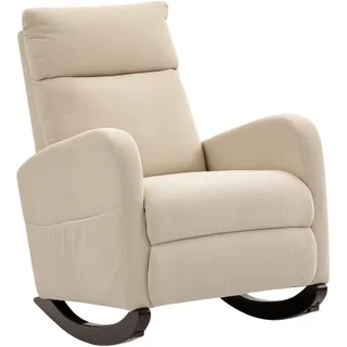 Homcom Schaukelstuhl Polyester Beige , Holz , Kautschukholz , Füllung: Polyester,Polyester , 67x105x94 cm , Esszimmer, Stühle, Schwingstühle