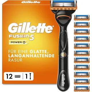 Gillette Fusion5 Power Rasierer Herren — Inkl. 1 Nassrasierer, 12 Ersatzklingen mit Einem Gleitstreifen für Ein Sanftes Gleiten und 5 Klingen für Eine Gründliche, Langanhaltende Rasur — Schwarz