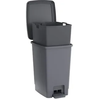 Sundis Bucket Bin, Mülleimer 30l mit Pedal, mit Inneneimer, aus recyceltem Kunststoff, rechteckig, grau, für Küche, Büro, Waschküche, Garage, Werkstatt