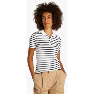 Tommy Hilfiger Damen, Poloshirt Kurzarm 1985 Pique Slim Fit, Mehrfarbig (Breton Ecru/Dark night navy), STP), XXL,