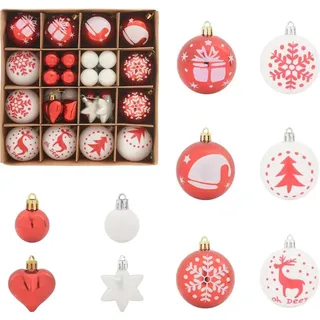 Weihnachtskugel-Set 40 pcs Rot und Weiß Kunststoff - Rot