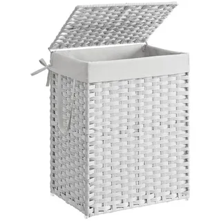 Songmics Wäschekorb, Wäschesammler 90 L, Wäschebox aus synthetischem Rattan, mit Deckel und Griffen, geflochten, faltbar, herausnehmbarer Wäschesack, wolkenweiß LCB51WT