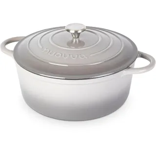Gusseisen Dutch Oven mit Deckel – Emaille-Schmortopf mit Antihaft, Ofenfest – Grau, 6.9 Liter, 30 cm – von Nuovva