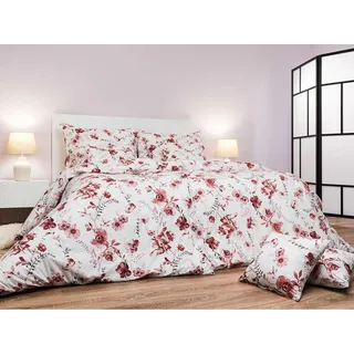 Leinen Baumwolle Blumen terracotta auf weiß 140x200, 70x90 cm