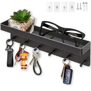 Echehi Schlüsselbrett mit 6 Haken, 2 Möglichkeiten zu Installieren Dekorativer Schlüssel- und Briefhalter, Schlüsselkasten für Eingangsbereich, Flur, Büro. Schwarz
