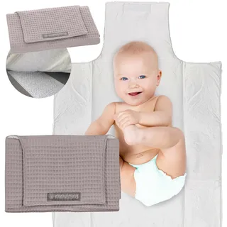 MIMUSELINA Wickelunterlage Unterwegs für Babys | Leicht und Wasserfest | Außen 100% Baumwolle, Innen Waschbar und BPA-frei | Faltbar mit praktischem Verschluss