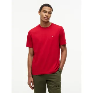T-Shirt TOMMY HILFIGER "ESSENTIAL REGULAR FIT SOLID mit Stickerei", Herren, Gr. S, rot (medium rot), Single Jersey, Obermaterial: 100% Baumwolle, unifarben, Basic, Rundhals, Shirts T-Shirt, unifarben, casual, Baumwolle, Rundhals, Topseller