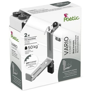 POETIC 516708 Vario Comfort Blumenkastenhalter, für Geländerbreiten von 4 - 12 cm, besonders geeignet für große Kästen, weiß (Verpackungen Kann Variieren)