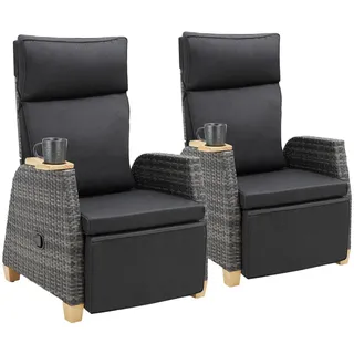 tectake Rattansessel aus Aluminium Pescara, 68,5 x 67 - 128 x 87 - 104 cm, grau , Grau , Kunststoff , 68.5x104x128 cm , Gartenmöbel, Gartensessel, Gartenstühle