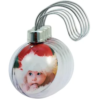 Adventa Weihnachtskugeln, personalisierbar, Foto-Ornament, 4 Stück, großes klares Bild, hängende Baumdekoration – ideale Strumpffüller, Kunst und Handwerk (Silber)