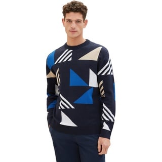 TOM TAILOR Herren Comfort Fit Jaquard Strickpullover mit Muster, 34802 - Multi Color Triangle Design, XL