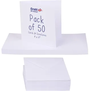 Craft UK 996 4 x 4 Zoll Karte und Umschlag mit 50 Stück - Weiß