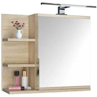 Spiegelschrank 60x50 Sonoma Eiche, Badezimmerschrank mit Ablagen, Badezimmerspiegel, Hängeschrank LED LAMPE - Links