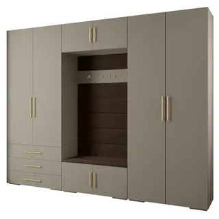 Abiks Möbel Garderoben-Set 236,7/300/47 , Kaschmir, Braun, Goldfarben , Metall , Nachbildung , 14 Fächer , 300x236.7x47 cm , Garderobe, Garderoben-Sets & Garderoben-Serien, Garderoben-Sets