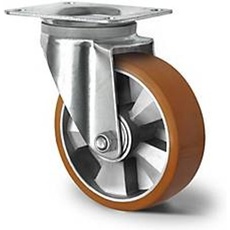 CASCOO Lenkrolle BAU5, mit Rad-ø 125 mm x B 50 mm, Aluminium-Felge, Polyurethan-Lauffläche, braun, Doppelkugellager, bis 500 kg