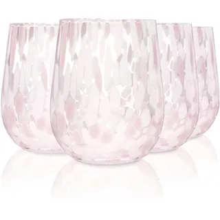 Sänger Trinkgläser Set Curacao 4-teiliges Gläser Set für 4 Personen | aus Glas, Wasserglas, Weiß Rosa, elegantes Design, Alltag, Familienessen, Büro, Outdoor Saftgläser Set 320 ml
