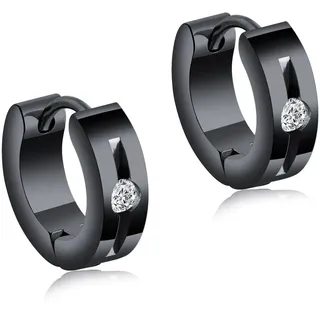Paar Creolen FIRETTI "Schmuck Geschenk Glamour, klassisch", schwarz-weiß (schwarz, weiß, kristallweiß), Ohrringe, Damen, 13,5mm, Edelstahl, Paar Creolen, mit Zirkonia (synth.)