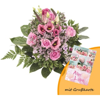 Dominik Blumen und Pflanzen, Blumenstrauß, Blütenzauber, mehrfarbig, 40 x 25 x 25 cm und Grußkarte "Alles Liebe"