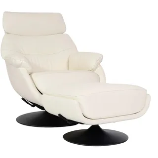 Mendler Relaxsessel mit Hocker Kunstleder 78 x 99 x 78 cm Beige/Weiß drehbar