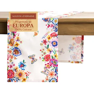 Maison d' Hermine Tischläufer, 100 % Baumwolle, dekorative, waschbare Ostertischdecke für Zuhause, Küche, Esszimmer, Cocktailpartys – fröhliche Blumen – Hochsommer – Frühling/Sommer (50 cm x 150 cm)