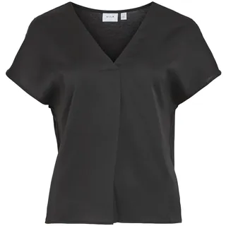 Vila Damen Viellette V-Neck S/S Satin Top-Noos Kurzarmbluse 14089239,Schwarz,44