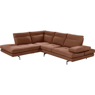 CALIA ITALIA Ecksofa "Toby Wing, B/T: 288/232 cm, Designsofa mit sensationellem Sitzkomfort" L-Form, Sitztiefenverstellung, funktionale Ecke, Füße in schwarz matt, cognac bull