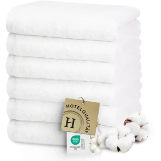 ZOLLNER 6er Set Premium Handtücher in 50x70 cm - extrem saugstarke und weiche Badhandtücher in weiß - hochwertiger Saum - waschbar bis 95°C - Baumwolle - Hotelqualität - Oeko Tex® Zertifiziert