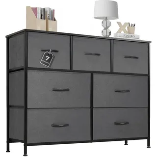 Sweetcrispy Kommode mit Stoff-Schubladen, Sideboard mit 7 Stoff-Schubladen, Schubladenschrank, Organisationsmöbel für Küche, Büro, Flur, TV-Schrank mit Schubladen, Mittelgrau