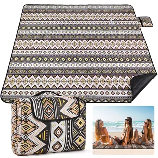 COZCLAM Picknickdecke Wasserdicht, 200x200cm Picnic Blanket, Tragbare Picknickdecke Baumwolle, Stranddecke Sandfrei, Waschmaschinenfest, Isoliert, Ideal für Strand, Picknick, Camping (Schwarz)