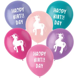 Folat 27509 Pferd Geburtstag Deko Rosa - Latexballons - Happy Horse - 33 cm - 6 Stück - Pferdparty Dekoration