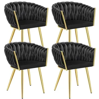 tectake Esszimmerstuhl 4er Set Astano, 60,5 x 55 x 75 cm, schwarz/gold , Schwarz, Goldfarben , Textil , Pappel , 60.5x75x55 cm , Esszimmer, Stühle