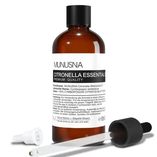 Citronellaöl 100ML, MUNUSNA Ätherische Öle Citronella Rein Naturrein für Diffuser, Ätherisches Öl für Befreien Sie sich von Fehlern, Duftöl für DIY Aroma Seife, Kerzen, Citronella Oil