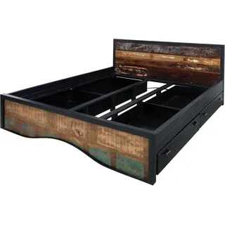 MASSIVMOEBEL24.DE Bett mit Bettkasten Altholz 200x200 mehrfarbig lackiert INDUSTRIAL #112