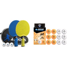 JOOLA Tischtennis Set Vivid Outdoor, Lime/blau, 6-teilig & Schildkröt 618045 Unisex – Erwachsene Donic Tischtennisball Jade, Poly 40+ Qualität, 12 STK. im Polybag, 6 x weiß / 6X orange