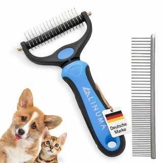 LINUMA® Unterfellbürste Hunde & Katzen – Unterwollbürste Langhaar zur Entfernung von Unterwolle & Verfilzungen – Hundebürste Unterfell für Fellwechsel – Katzenbürste Langhaar mit ergonomischem Griff